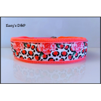 Halfcheck halsband neon roze panterprint bloemen 